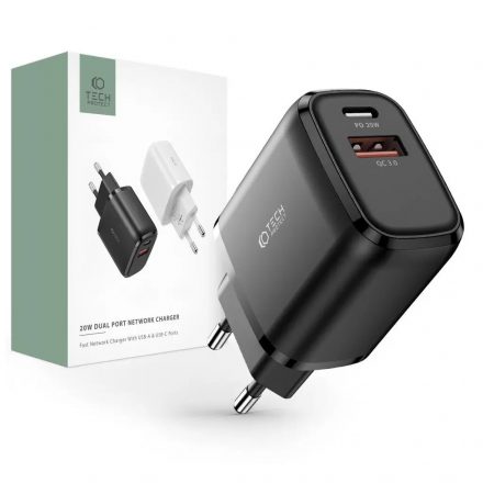 Tech-Protect C20W Hálózati Töltő adapter PD 20W / QC3.0 fekete