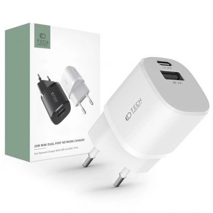 Tech-Protect C20W Mini Hálózati Töltő adapter PD 20W / QC3.0 fehér