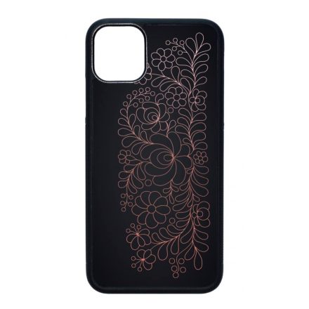 Elegáns Matyó - Rosegold magyar mintás hungarian folk iPhone 11 fekete tok