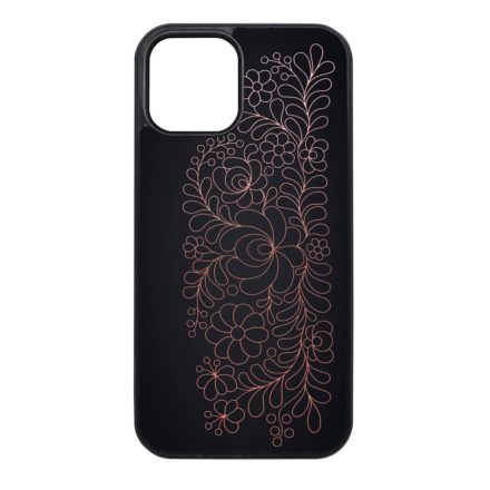 Elegáns Matyó - Rosegold magyar mintás hungarian folk iPhone 12 - 12 Pro fekete tok