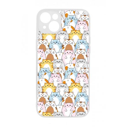 Tündéri Kawaii cica mintás iPhone 14 Plus tok