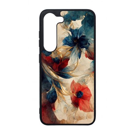 Gyönyörű piros-kék virágos Art Samsung Galaxy tok