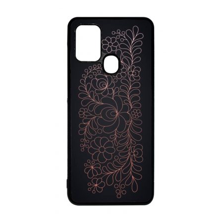 Elegáns Matyó - Rosegold magyar mintás hungarian folk Samsung Galaxy A21s fekete tok